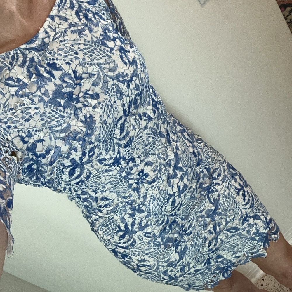 Antonio Melani blue white lace mini dress 0 wedding guest
